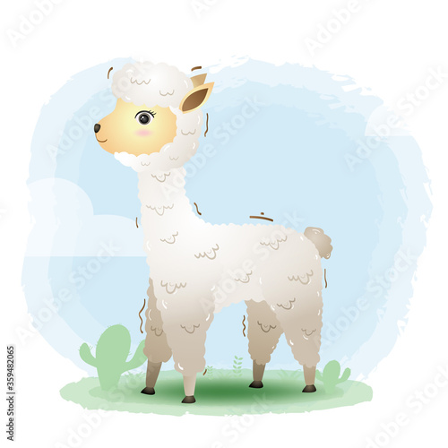 cute little alpaca in the children's style. cute cartoon little alpaca vector illustration