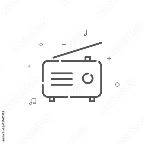 Radio simple vector line icon. Broadcasting symbol, pictogram, sign. Light background. Editable stroke. Adjust line weight.