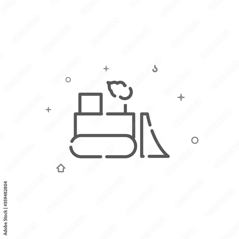 Bulldozer simple vector line icon. Construction and repair symbol, pictogram, sign. Light background. Editable stroke. Adjust line weight. Bulldozer simple vector line icon. Construction and repair symbol, pictogram, sign. Light background. Editable stroke. Adjust line weight.