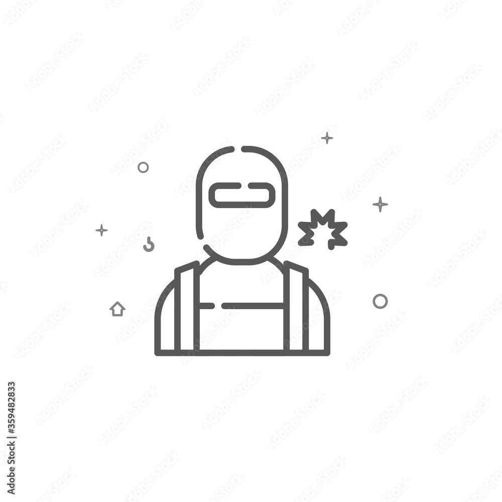 Welder simple vector line icon. Construction and repair symbol, pictogram, sign. Light background. Editable stroke. Adjust line weight. Welder simple vector line icon. Construction and repair symbol, pictogram, sign. Light background. Editable stroke. Adjust line weight.