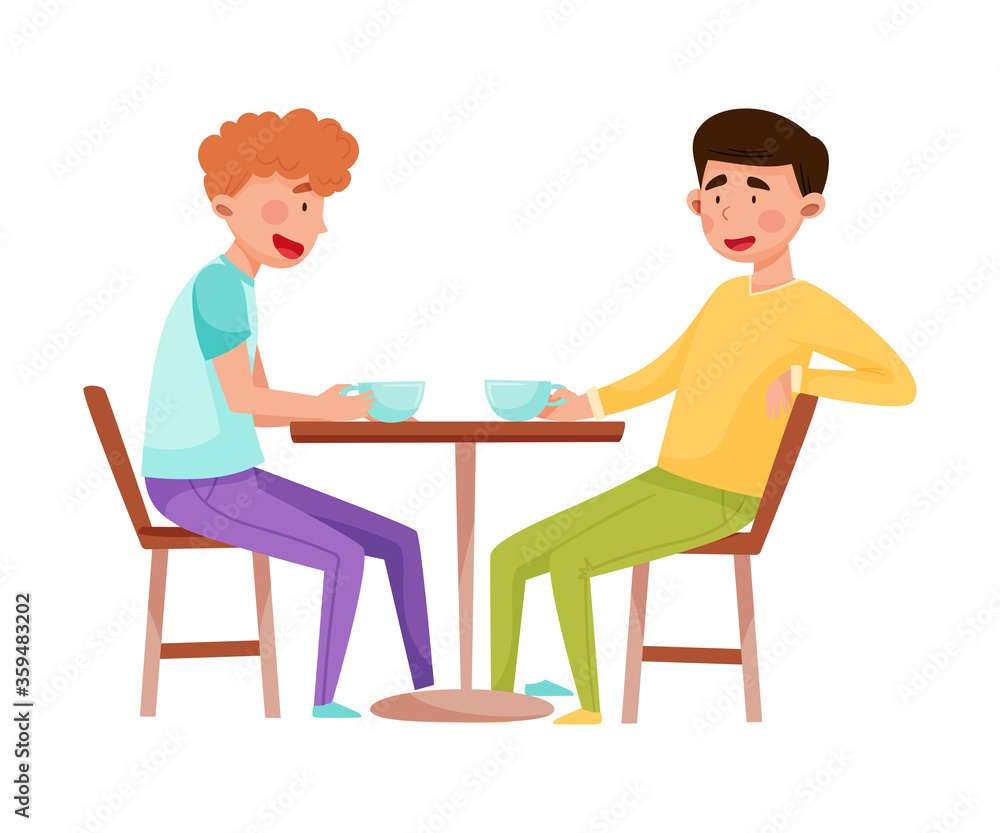People Characters Sitting at Street Cafe Table Talking, Eating and Drinking Coffee Vector Illustration People Characters Sitting at Street Cafe Table Talking, Eating and Drinking Coffee Vector Illustration