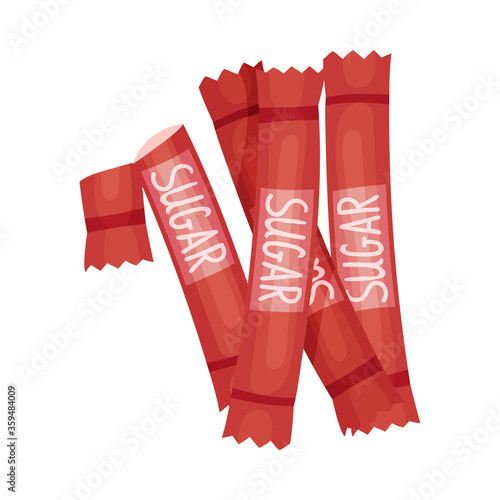 Portions of Refined Sugar in Packages as Sweetener for Food and Drink Vector Illustration