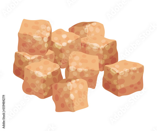 Pile of Brown Sugar Cubes as Sweetener for Tea and Coffee Vector Illustration