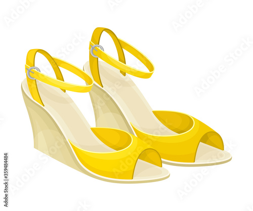 Open Toe Shoes or Peep-toes on High Platform as Summer Women Clothing Vector Illustration