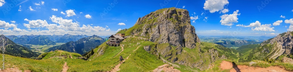 Panoramic picture of the Aggenstein with Bad Kissinger Hut Panoramic picture of the Aggenstein with Bad Kissinger Hut
