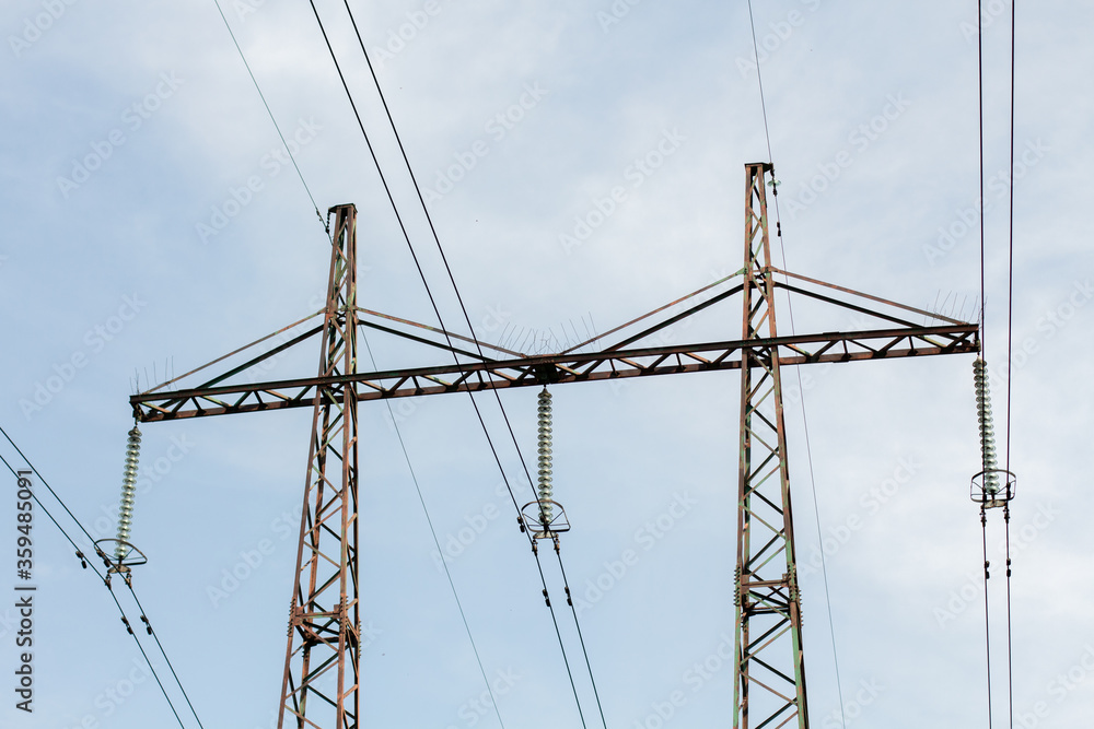 pole with electric wires in the village pole with electric wires in the village
