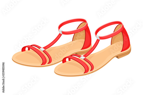 Open Toe Shoes or Peep-toes on Flat Sole as Summer Women Clothing Vector Illustration