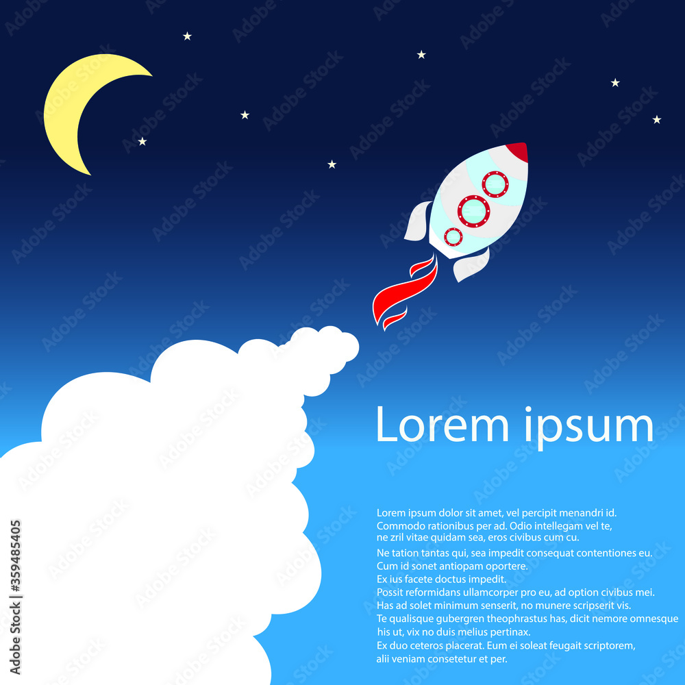 business startup competition banner concept rocket vector and illustration flying rocket.Space travel to the moon.Space rocket launch. Project start up solar system and text space business startup competition banner concept rocket vector and illustration flying rocket.Space travel to the moon.Space rocket launch. Project start up solar system and text space