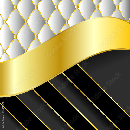 Elegant golden shield with gold crown, filigree decor on luxury background. Vector illustration