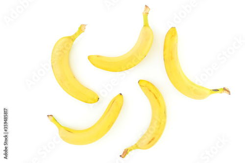 Group of banana isolated on white background. Flat lay. Top view. Summer concept with bananas