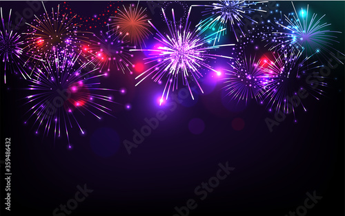 Congratulation illustration with Fireworks Blue Background. Vector Holiday Design for Premium Greeting Card, Party Invitation.