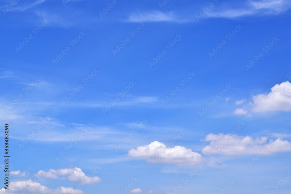 Bright blue sky with white clouds.
