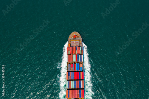 Aerial top view container cargo ship and import export business service