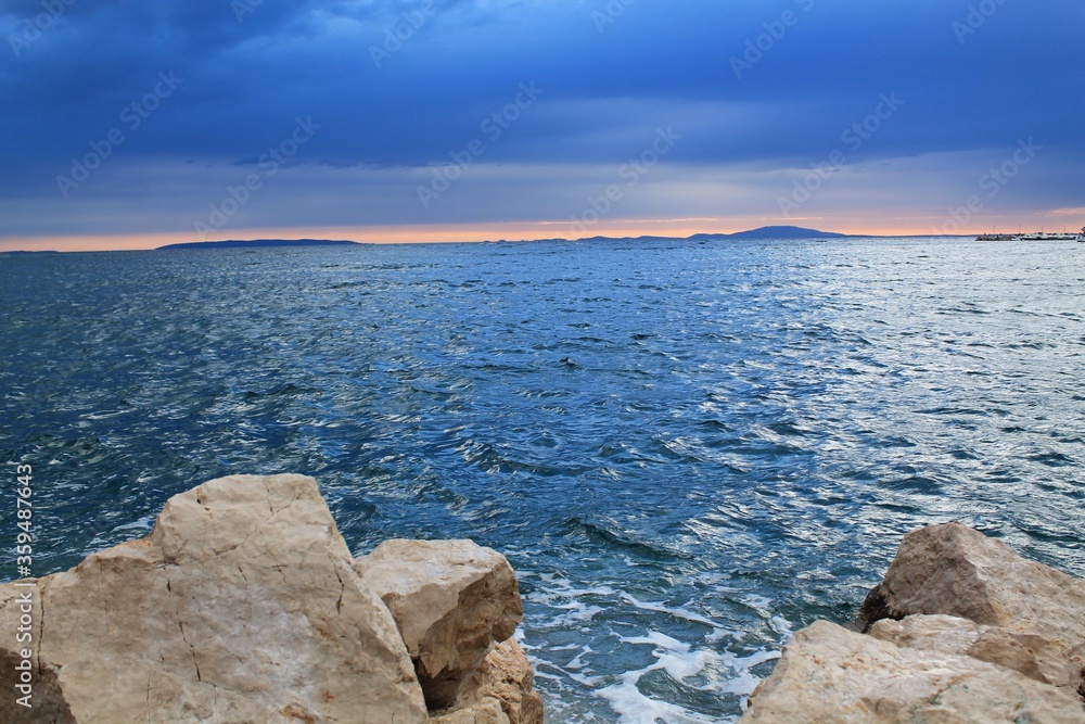 sea and rocks at sunset