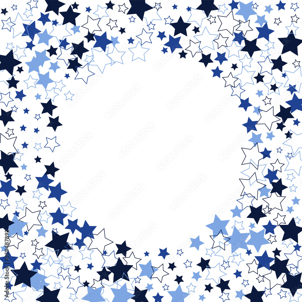 Confetti of shooting stars. Blue, shades of blue stars. Luxury holiday background. Abstract texture on a white background. Design element. Vector illustration, eps 10. Confetti of shooting stars. Blue, shades of blue stars. Luxury holiday background. Abstract texture on a white background. Design element. Vector illustration, eps 10.