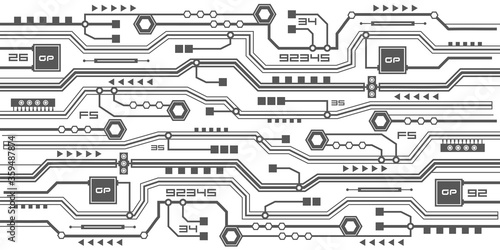 Technological banner background.Electronic circuit board on white background .Technical drawing of the future .Vector illustration	
