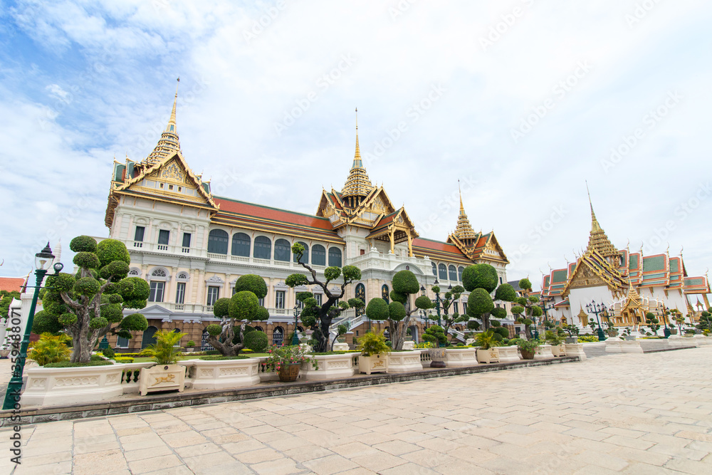 The Royal Grand Palace and Temple of the Emerald Buddha Bangkok, Thailand - June 18,2020 : The Chakri Maha Prasat Thone Hall