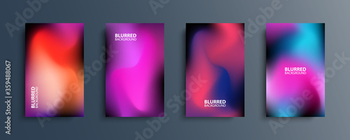 Blurred backgrounds set with modern abstract blurred dark color gradient patterns. Smooth templates collection for brochures, posters, banners, flyers and cards. Vector illustration.