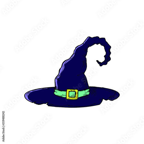 Witch hat. Isolated object on white. Vector cartoon illustration. Hand-drawn style.