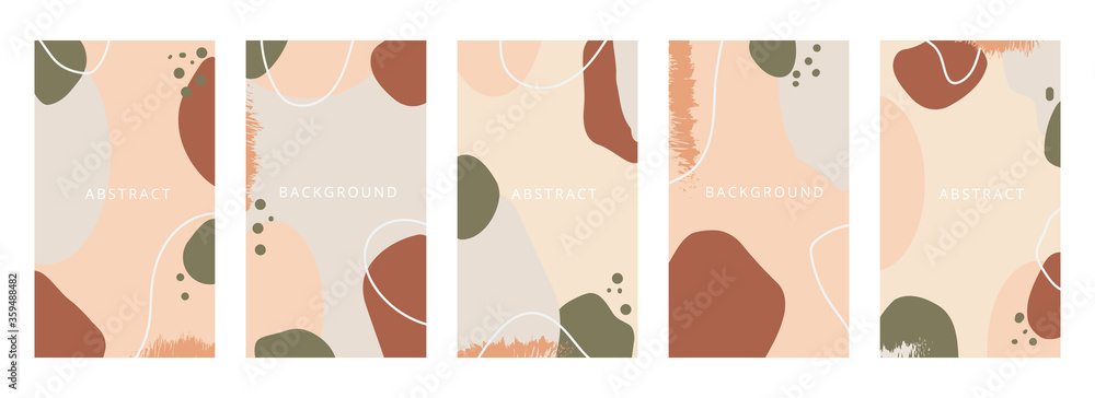 Plakat Abstract shapes minimal background vector set. Trendy style cover design for social media posts and stories, cover, web, invitation, and print.