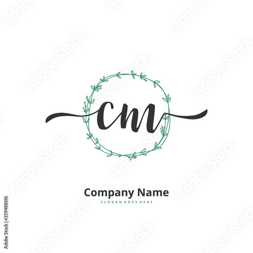 C M CM Initial handwriting and signature logo design with circle. Beautyful design handwritten logo for fashion, team, wedding, luxury logo.