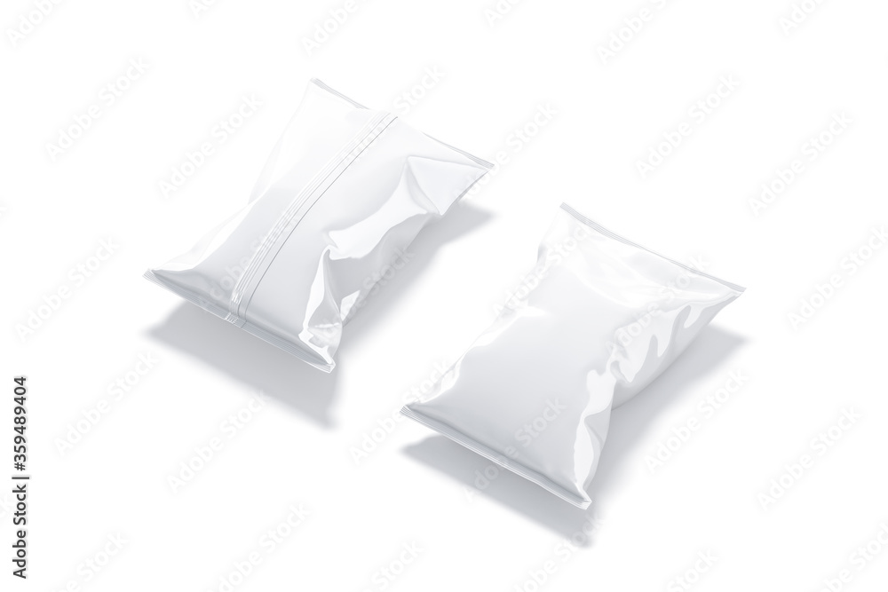 Blank white foil big chips pack mockup, front and back Blank white foil big chips pack mockup, front and back