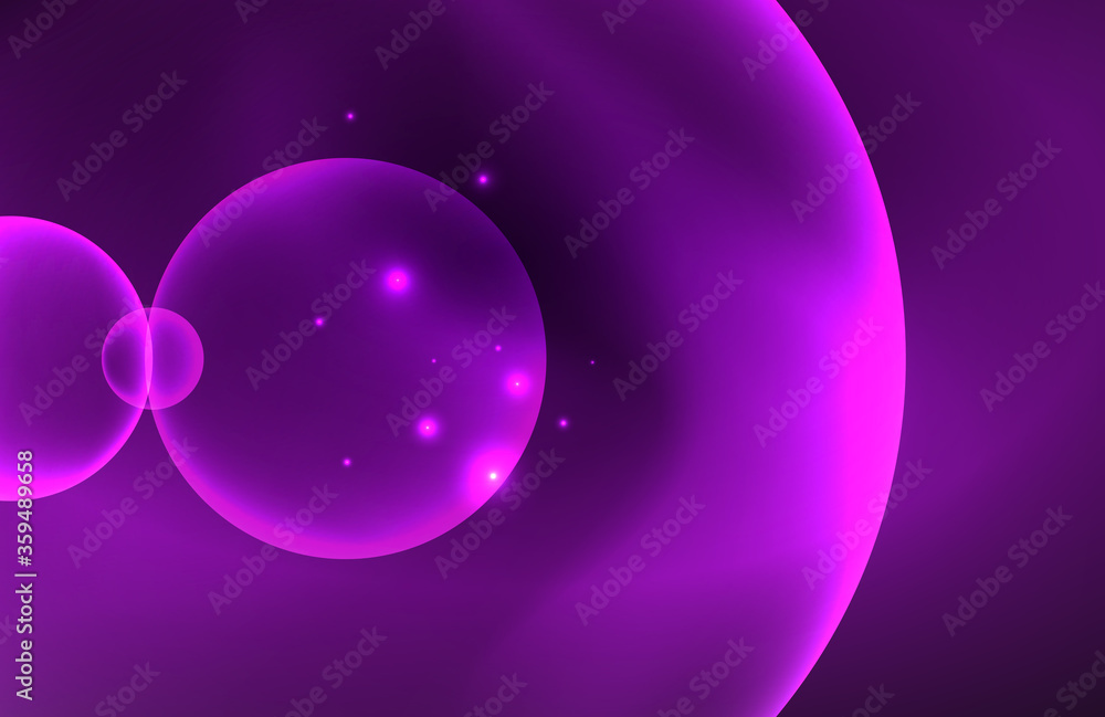 Neon shiny transparent glowing circles with light effects. Techno futuristic vector abstract background For Wallpaper, Banner, Background, Card, Book Illustration, landing page