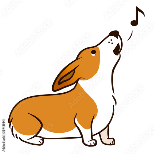Howling corgi dog vector cartoon illustration. Cute friendly red and white welsh corgi sitting puppy isolated on white. Pets, animals, dogs theme design element in simple cartoon style.