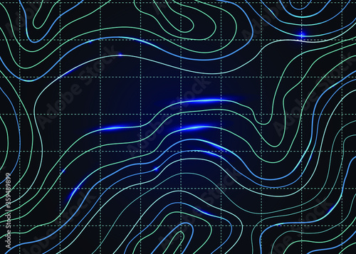 topographic map abstract height lines isolated on a dark background vector illustration