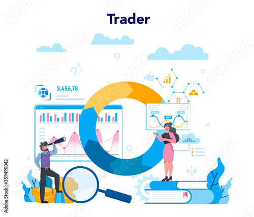 Trader, financial investment concept. Buy, sell or loss profits