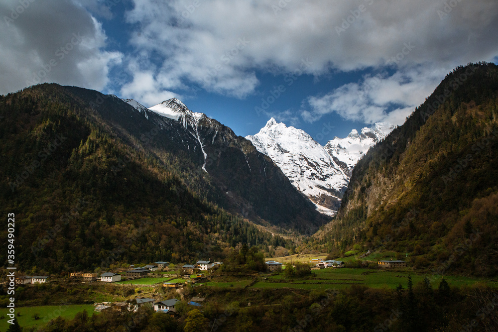Yubeng, a small Tibetan village in the valley of snow mountain Meili, in Tibet, China.