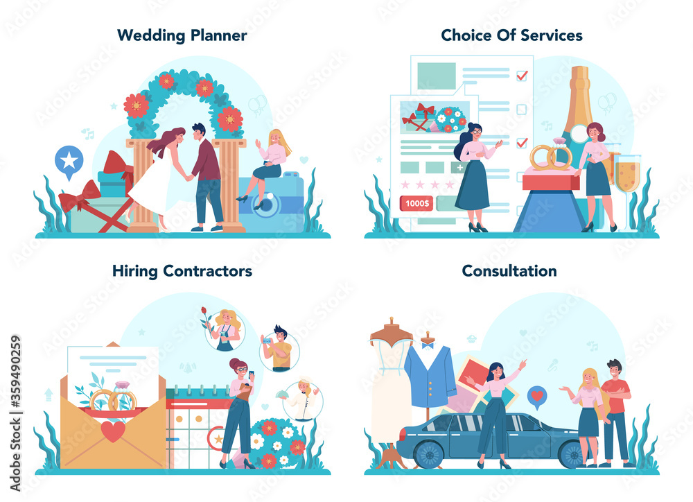 Wedding planner concept set. Professional organizer planning