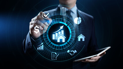 Property management Is the operation, control, and oversight of real estate. Business concept.