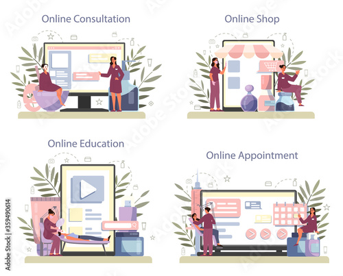 Cosmetologist online service or platform set, skin care and treatment.