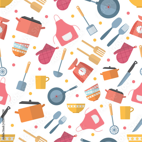 Kitchenware seamless pattern background. .kitchen tools for cooking. Vector illustration.