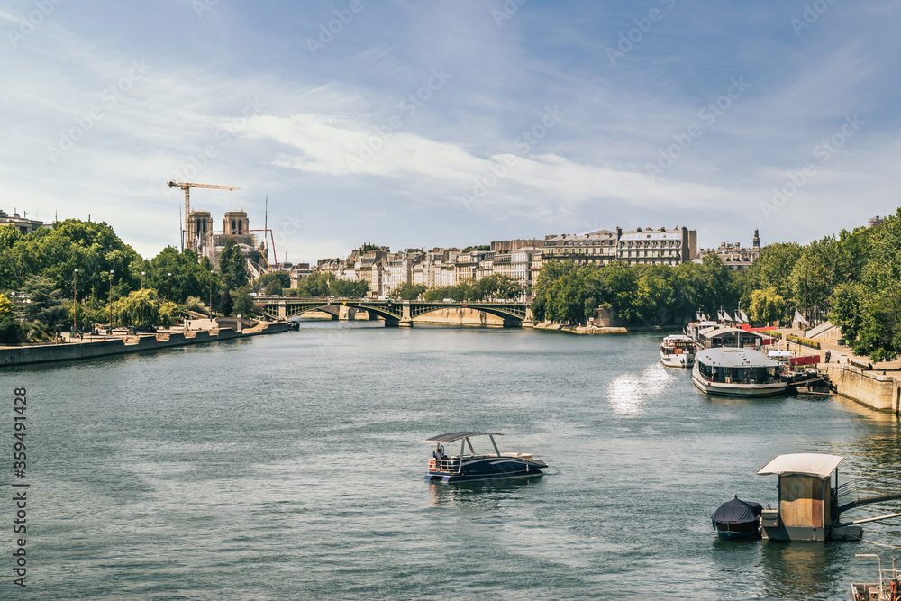 Fototapeta premium Seine River in Paris with Notre Dame