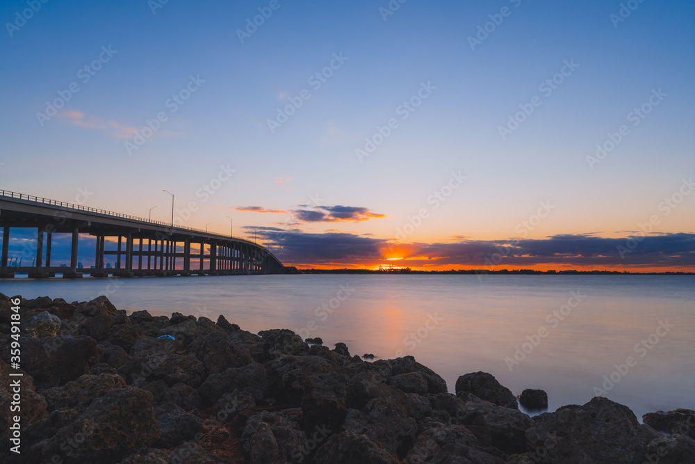 sunset at the pier miami florida Key Biscayne sea 