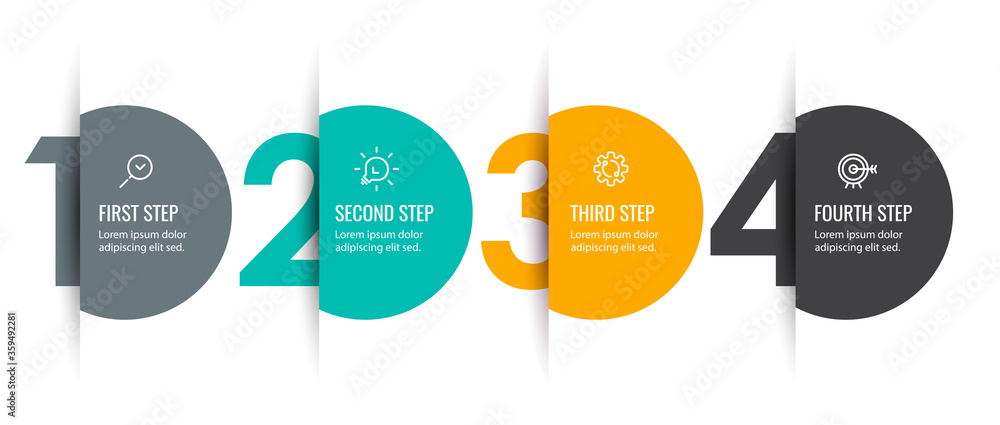 Vector Infographic label design with icons and 4 options or steps. Infographics for business concept. Can be used for presentations banner, workflow layout, process diagram, flow chart, info graph - obrazy, fototapety, plakaty 