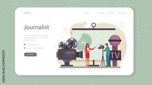 TV presenter web banner or landing page. Television host in studio