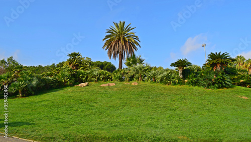 Jardines en el parque público de Montjuic, Barcelona España 