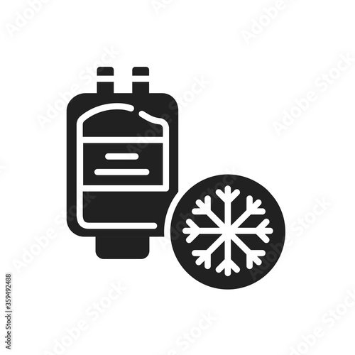 Blood bank freezer black glyph icon. Blood storage for transfusion concept. Pictogram for web, mobile app, promo. UI UX design element.