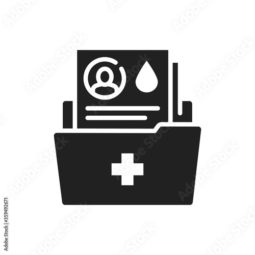 Medical file folder black glyph icon. Patient disease history. List of blood transfusion donors concept. Pictogram for web, mobile app, promo. UI UX design element.