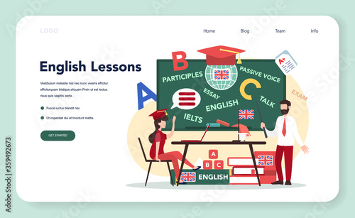 English course web banner or landing page. Study foreign