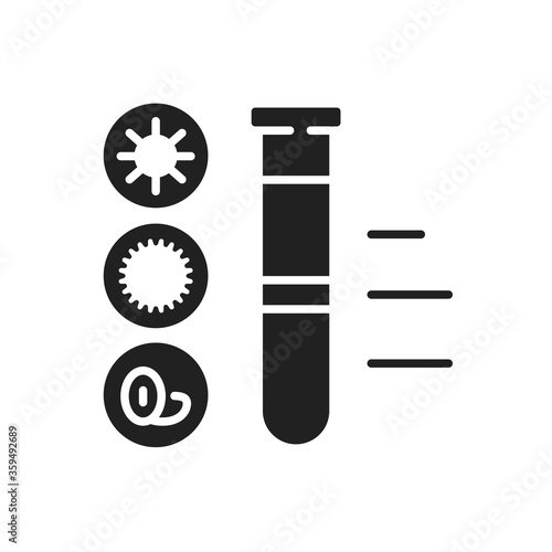 Composition blood black glyph icon. Elements blood in test tube concept. Medical and scientific concept. Pictogram for web, mobile app, promo. UI UX design element.