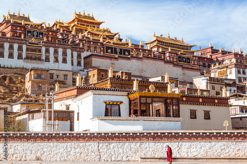 Panorama view of Ganden Sumtseling Monastery, he largest Tibetan monastery in Shangri-La, Yunnan, China.