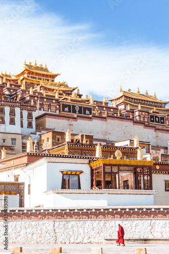 Panorama view of Ganden Sumtseling Monastery, he largest Tibetan monastery in Shangri-La, Yunnan, China.