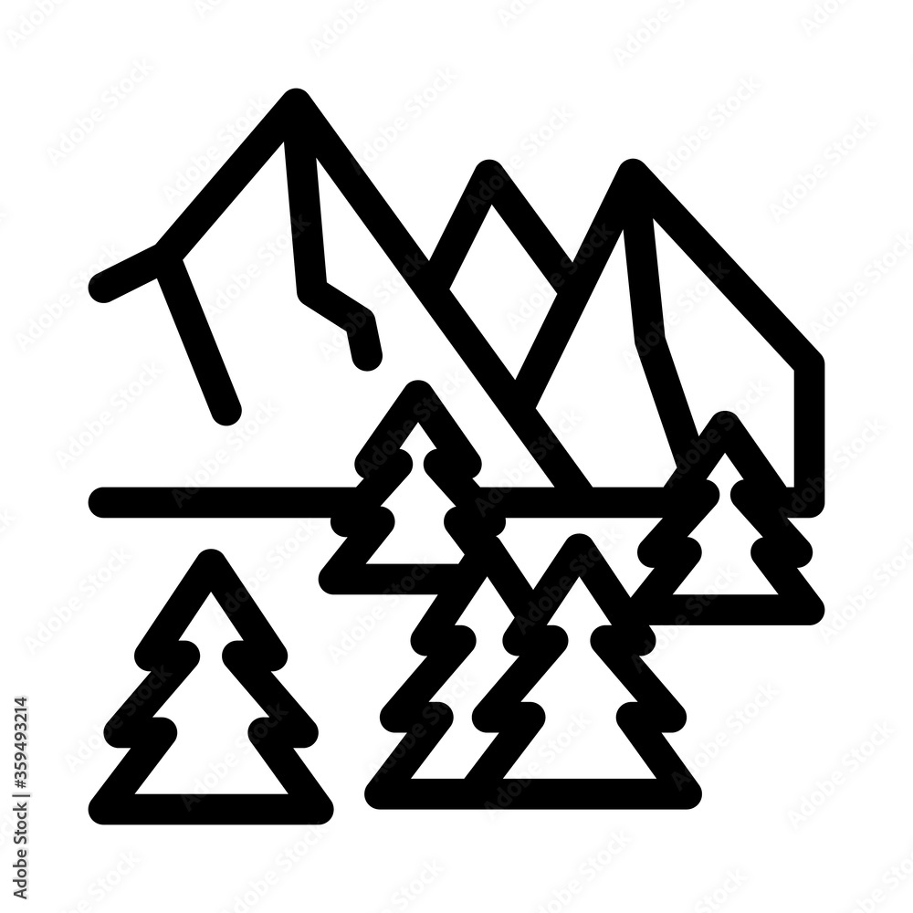 snowy mountain and forest nature icon vector. snowy mountain and forest nature sign. isolated contour symbol illustration snowy mountain and forest nature icon vector. snowy mountain and forest nature sign. isolated contour symbol illustration