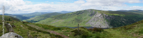 Panoramic view in Wicklow Mountains. This place is famous for uncontamined nature, misty landscapes, and spectacular lakes photo