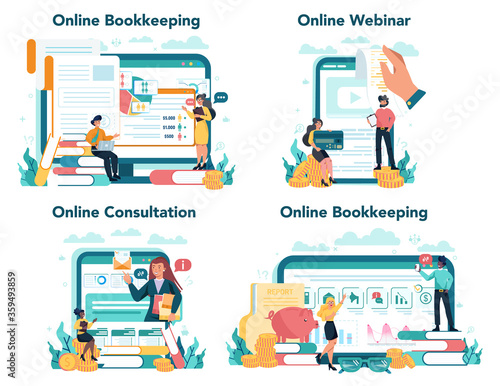 Accountant online service or platform set. Professional bookkeeper
