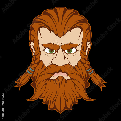 Vector illustration of a Thor. Thor - mjolnir for tattoo or t-shirt print. Scandinavian god illustration for a sport team. Vector character. Sketch for mascot, logo or symbol. Thor on black background